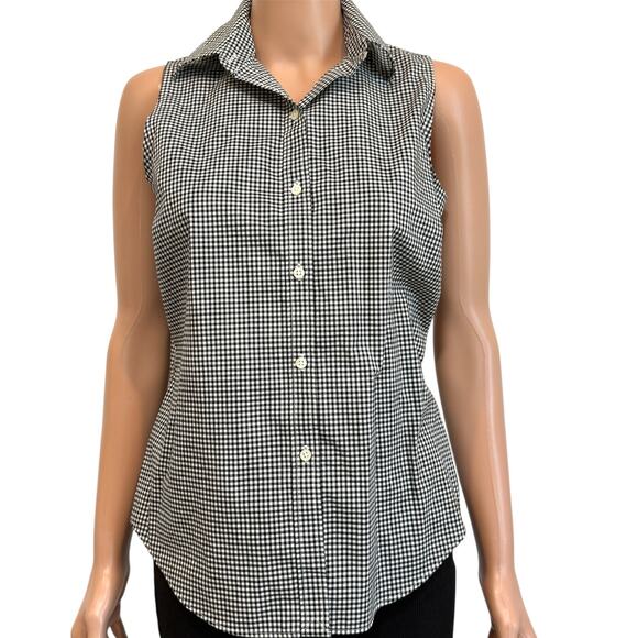 Lauren Ralph Lauren petite P/M medium B&W check button front top TS 2671 - Picture 1 of 8
